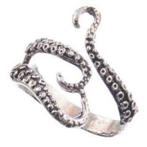 Antique silver tone adjustable Octopus ring